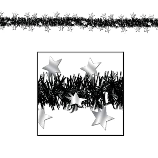Beistle 12ft. Black & Silver Metallic Star Garland